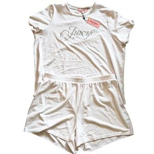 New‎ JUICY COUTURE White Velvet Velour Silver Bling Sleepwear Loungewear Set 2X